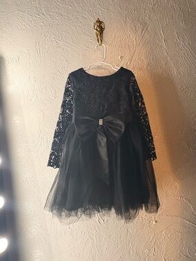 Black Lace & Tulle Girls' Party Dress with Satin Bow